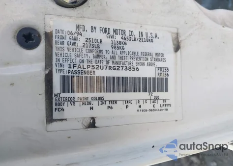 1994 Ford Taurus Gl z USA, uszkodzony, nr VIN 1FALP52U7RG273856